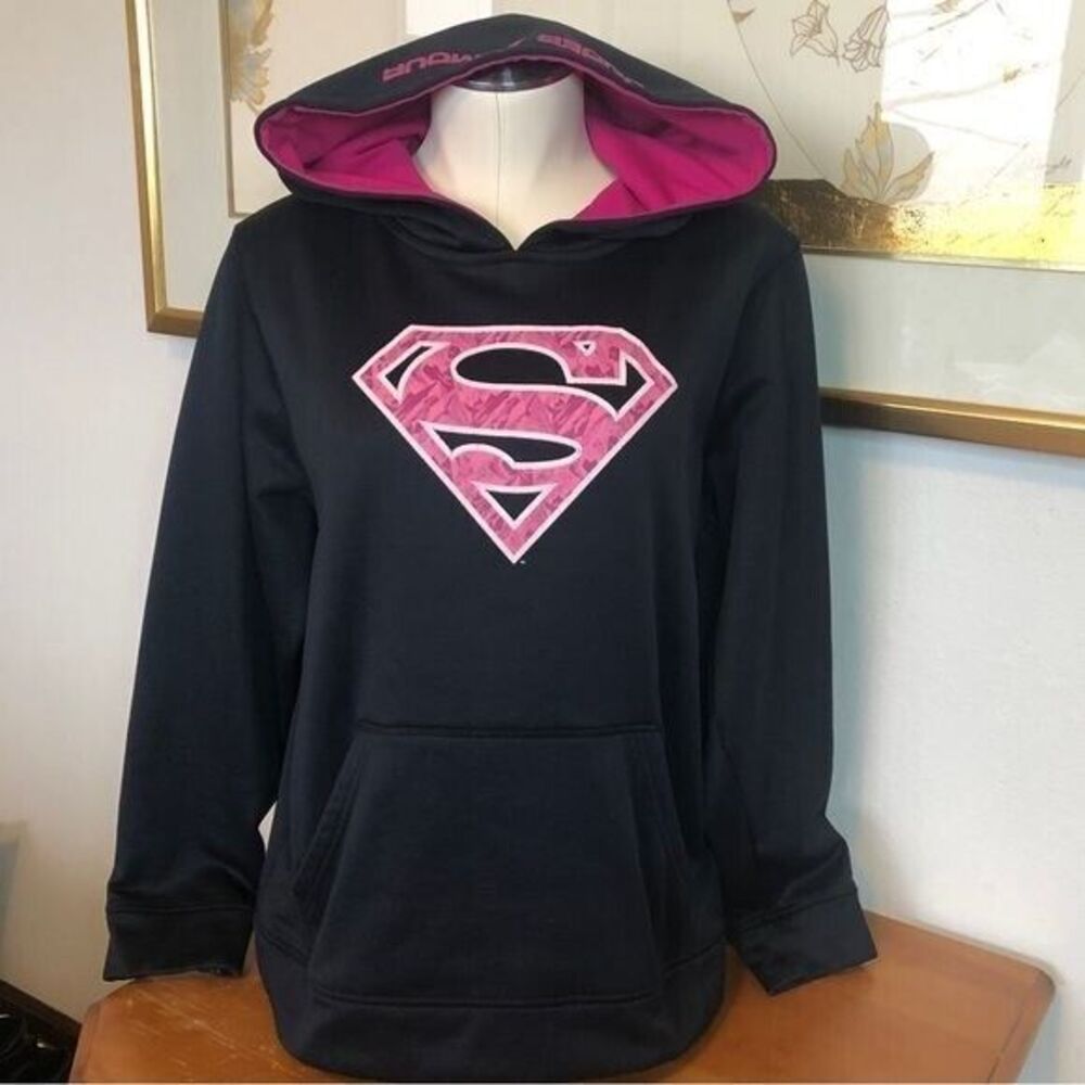 Under Armour Youth YXL Storm Cold Gear Supergirl‎ DC Comics Black Pink Hoodie